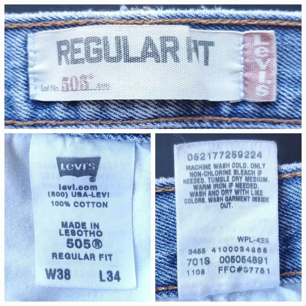 Y2K Levis 505 Regular Fit Measures 37x30 Hemmed 2000s Blue Medium Light Wash